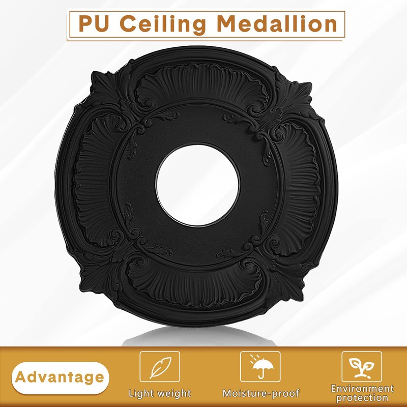 2 Pieces PU Ceiling Medallion Decorative Ceiling Fan Medallion Round