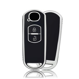OFFCURVE Car Key Cover Car Key Case Key Fob Cover Car Key Protector Compatible with Mazda 2 3 5 6 M2 M3 M5 M6 CX-3 CX-4 CX-5 CX-7 CX-8 CX-9 MX-5 Axela Atenza Miata Crossover (Black Silver)