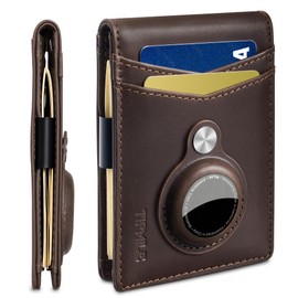 Tipmile RFID Wallet for Men Air Tag, Slim Front Pocket Bifold Wallet with Money Clip, Minimalist Leather Credit Card Holder Thin Small 2 ID Windows