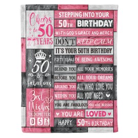 Calibron 50 Birthday Gifts for Women 50th Birthday Blanket 50th Birthday Decorations Gift Ideas for Her 50 Year Old Gifts for Women Throw Blanket 60 * 50in Happy 50th Birthday Gifts (Pink)