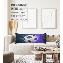 Soccer Body Pillow Cover Blue Flame Sports Soccer Ball Decorative Long Pillow Case Protector with Zipper Sport Theme Pillowcase Soft Large Pillow Cases Covers Cushioned for Bed,Couch,Home Gift 20"x54"