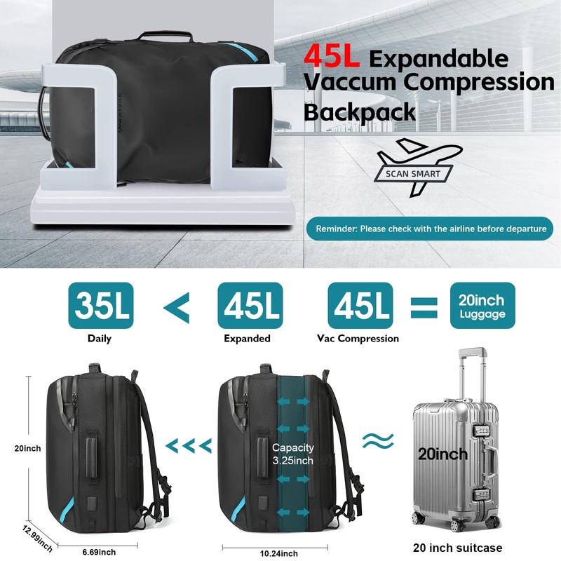 TANGCORLE Vacuum Compression Backpack with Pump, Extra Large Capacity 45L