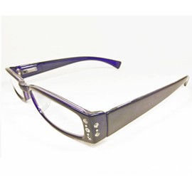 [Bayline] ベイライン リーディンググラス（老眼鏡） ラインストーンスクエア系クリアカラー208D(パープル, 1.5)／プラスチックケース