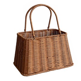 Plastic Imitation Rattan Basket Rustic Imitation Handwoven Picnic Basket Wtih Handle for Food Storage
