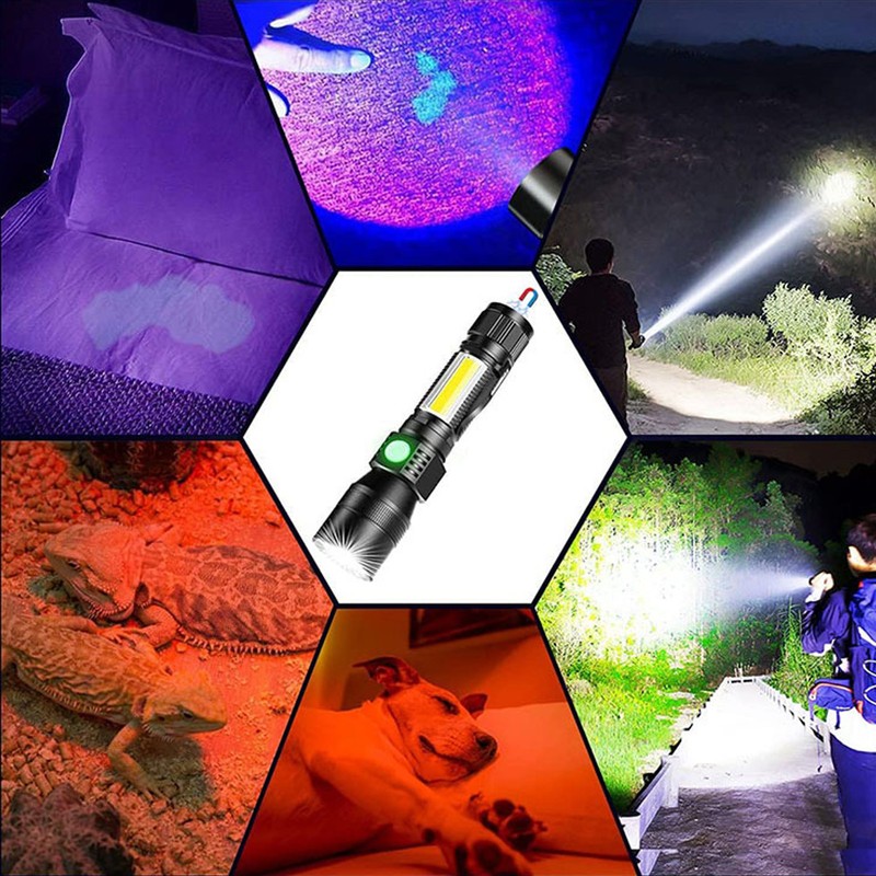 LED Flashlight Rechargeable Torch LED Pocket Flashlight with COB Light
