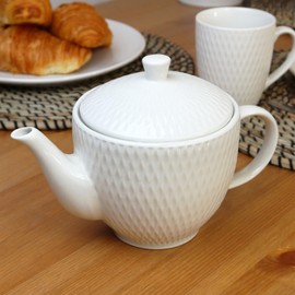 White Jewel Teapot 1 Litre Ceramic Geometric Diamond Glossy Coffee Tea Serveware
