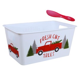 Ja'cor Christmas Plastic Buckets with Handles, Rectangular Bins for Gifts Classroom Cleaning Storage Organization Party Supplies Containers Candy Gift Baskets Holiday Decorations(Red Truck)