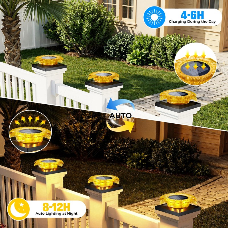 Viewsun 2 Pack Solar Post Cap Lights Outdoor，Fence Solar Powered