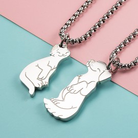 Wolentty Cat Dog Couples Necklace Cute Animal Matching Necklaces Gift for Christmas Day