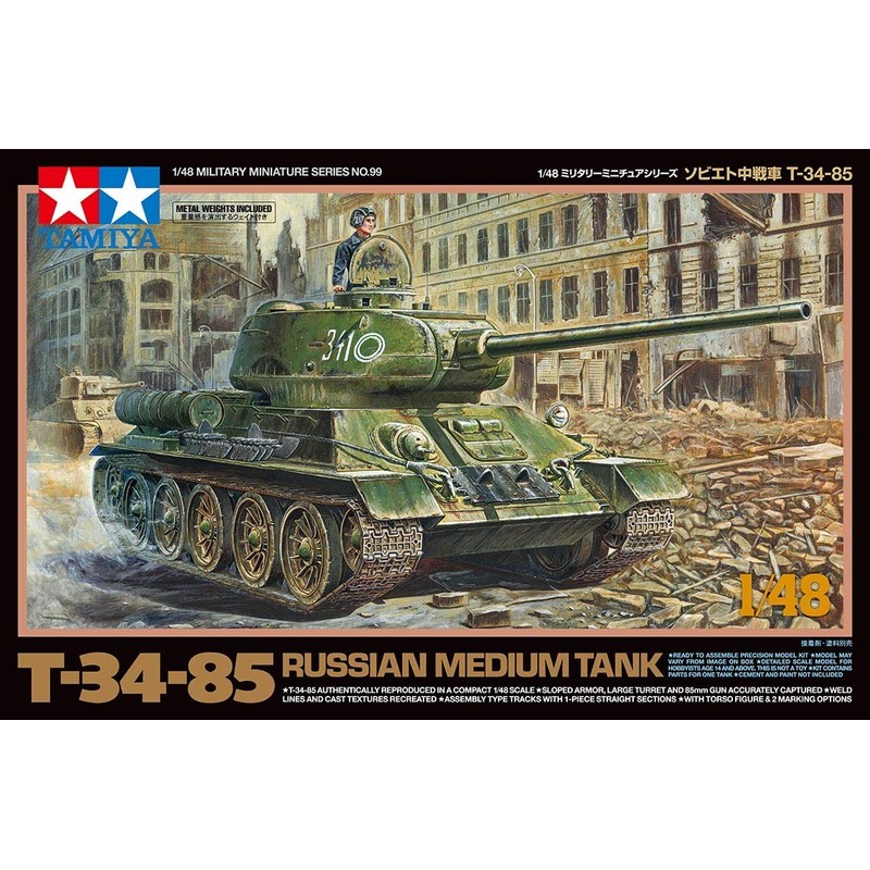 TAMIYA 32599-000 TAM32599 1:48 Rus. with Pz. T-34/85, Model Building,