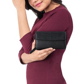 STILORD 'Alea' Leather Wallet Ladies Large RFID NFC Protection Vintage Women Purse Long Bi-fold Wallet Coin Pouch with Zipper in Gift Box, Colour:Black