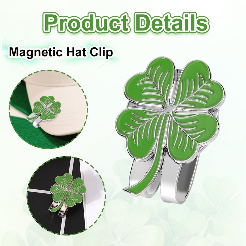 Penitue Magnetic Golf Ball Marker Hat Clip, Green Four-Leaf Clover