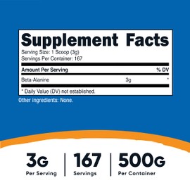 Nutricost Nutricost Beta Alanine 500 Gram Bottles (2 Pack for 1 KG) - Pure Beta Alanine