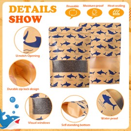 Geosar 240 Pcs Kraft Bags with Window Bulk Kraft Stand Up Reusable Paper Bags Food Storage Pouches for Home Shop Packaging, 7 x 10 Inch(Shark)