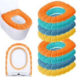 8 Pcs 11.8 Inch Thicker Bathroom Toilet Seat Cover Pads Soft Comfortable Toilet Seat Cushion Cover Stretchable Toilet Seat Warmer Easy Installation Cushioned Lid Covers (Yellow, Blue, Green, Orange)
