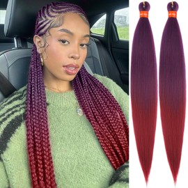 Ombre Purple Burgundy Pre Stretched Braiding Hair Colorful 30 Inch 2 Packs Festival Yaki Texture Braid Hair Extensions Easy to Use