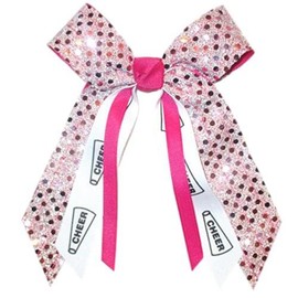 Cheer Sequin Hair Bow, Made in the USA, White Pony Band (Hot Pink), many colors