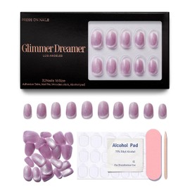 Press On Nails 32 Light Pink – Short Almond I Thick Gel Coating Reusable Press on Nails - Sakura Bloom I Glitter Tip for Adult I Nails with Adhesive Tabs, Clean Pad, Nail File & Wood Stick