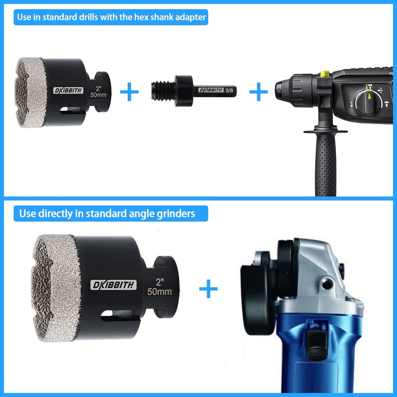 DKIBBITH Dry Diamond Core Drill Bits, 2 Inch Tile 50mm