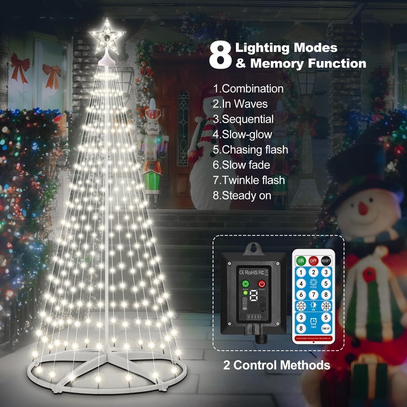 AMIPEPE 6ft Solar Christmas Tree Lights Outdoor, 250 LEDs Remote