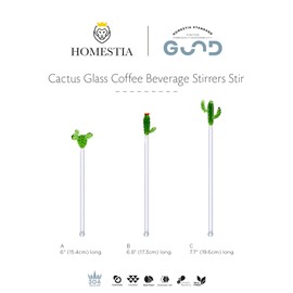 Homestia 3PCS Cactus Glass Swizzle Sticks Set, Reusable Coffee Cocktail Stirrers, Beverage Stirring Sticks for Drinks, Stirring Rods 6"/6.8"/7.7"