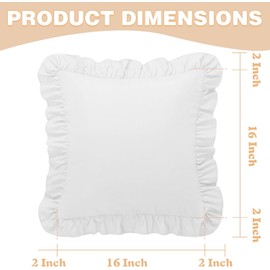 Ruffle Pillow Cases 16x16 Inches, White Square Ruffled Pillow Covers Set of 2, Microfiber Wrinkle Resistant Pillow Shams with Envelope Closure for Sofa Bed Living Room (White, 16" x 16" (Pack of 2))