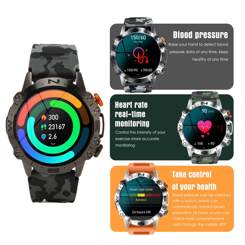 Smart Watches Camouflage Black With External Speaker Outdoor Smart Watch