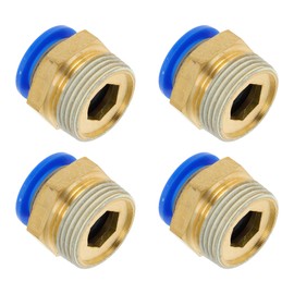 Hihaha Push to Connect Air Fittings 5/8" Male Thread Air Line Quick Connector Plastic Metal 3/4" BSPT 4 Pcs Blue Gold Tone