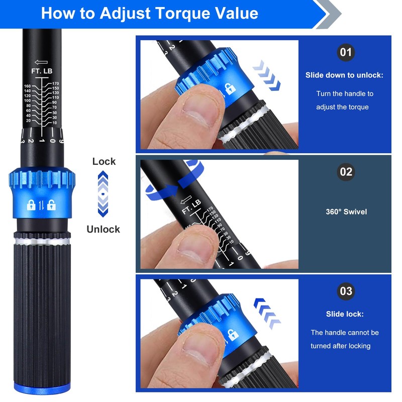 PUIBERS Torque wrench Set 1/2 drive,1/2 Torque Wrenches 10-170 FT.LB/13.6-230.5