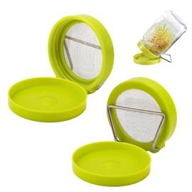 2pcs Sprouting Lids, Sprouting Jar Lid Kit Mesh Screen Sprouts Growing Lids with Draining Stand & Cover Germination Lids Caps for Wide Mouth Jars Grow Bean Sprouts Broccoli Seeds