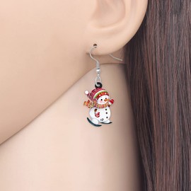 YAYAKO Acrylic Christmas Snowman Earrings Dangle Charms Cute Scarf Snowman Gifts for Women Girls Jewellery Party Decorations, Acrylic, No Gemstone