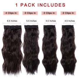 24 Inch Dark Brown Long Wavy Hair Extensions 11Clips Hair Extensions Synthetic Hair pieces for Women Girls 4PCS Full Head Set Thick Curly Wavy Synthetic Hair Extensions 4#