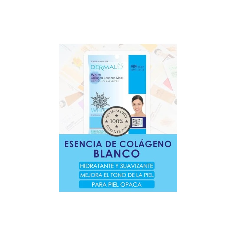 DERMAL Korea 10 Mascarillas White Collagen con Colágeno y Péptidos