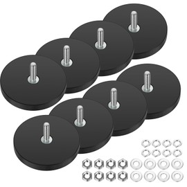 Wukong Rubberised Magnets Diameter 43 mm, Pack of 8 Strong Magnets Non-Slip with M4 Male Thread, Magnets with Thread for Vehicles, Lamps, Attaching Tools