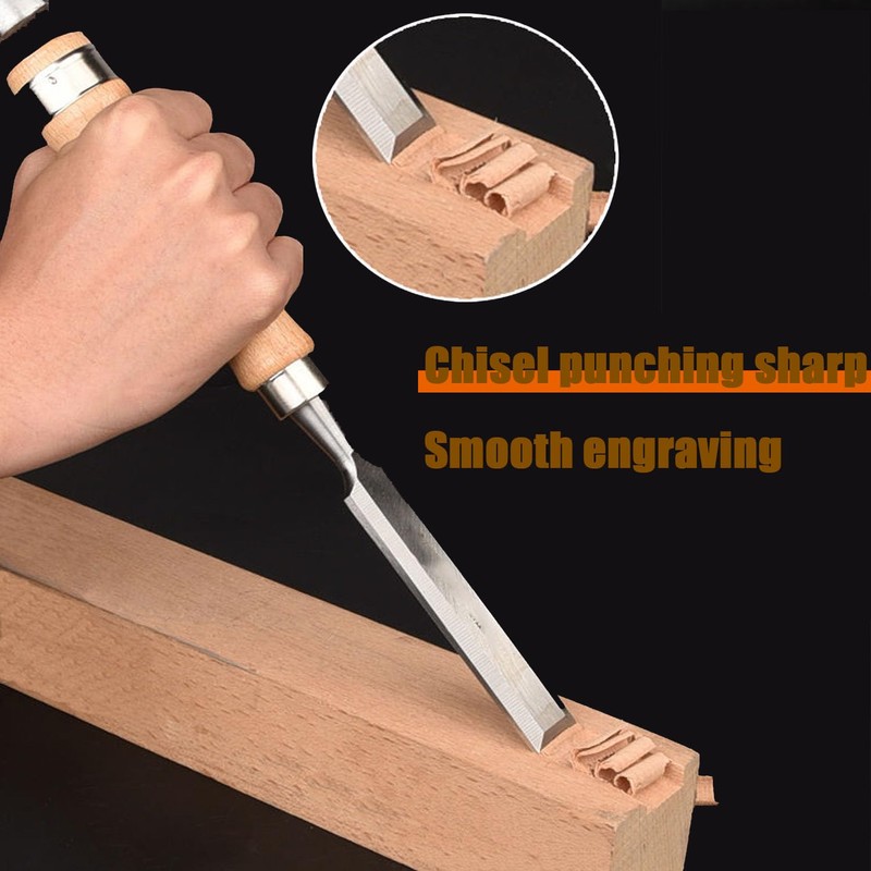 Shengsenfu 4 Pcs Wood Chisel Set, Carbon Steel, Bevel Edge,