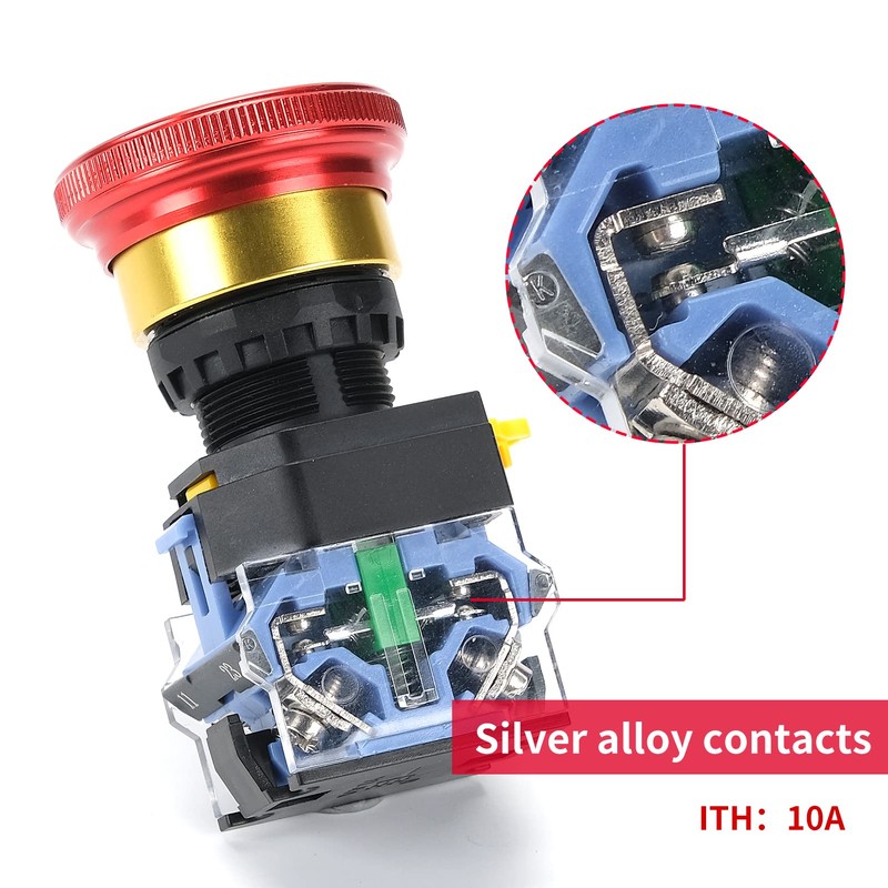 Emergency Stop Button 22mm Latching Push Button Switch, Aluminum Alloy