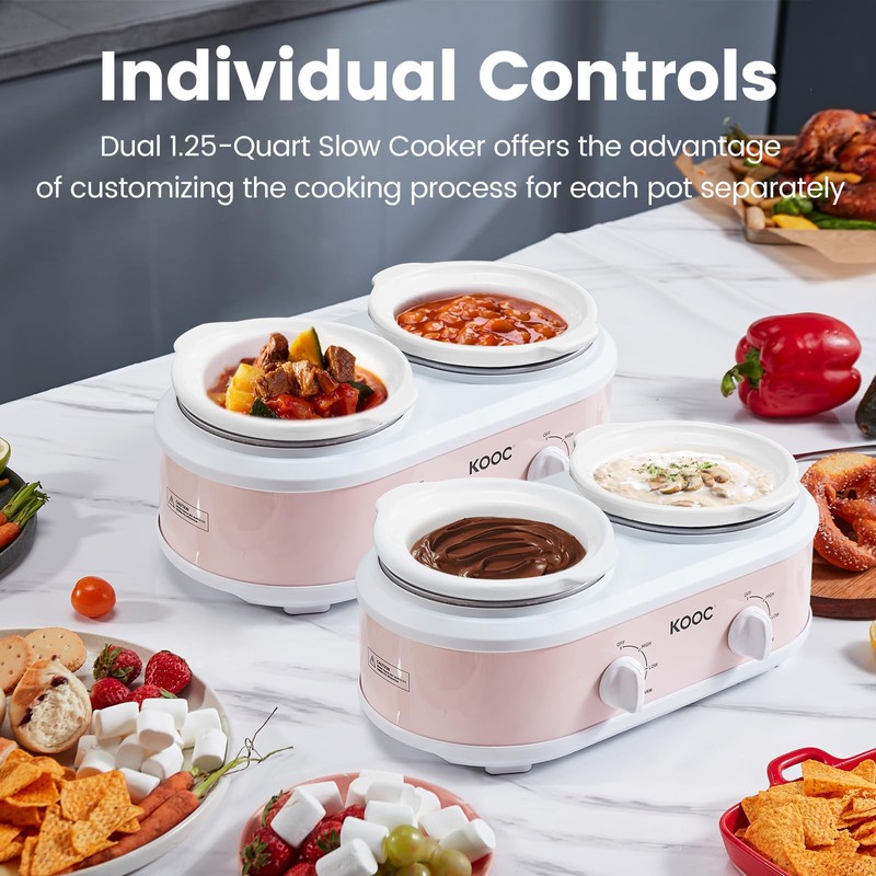 KOOC Double Small Slow Cooker, Buffet Server and Warmer, 2