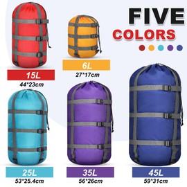 SilTriangle 5 Pack Compression Sack for Sleeping Bag Store Sack Ultralight Sleeping Bag Stuff Sack 6l 15l 25l 35l 45l Space Saving Gear for Travel Camping Hiking Outdoor(Bright Color,Small)