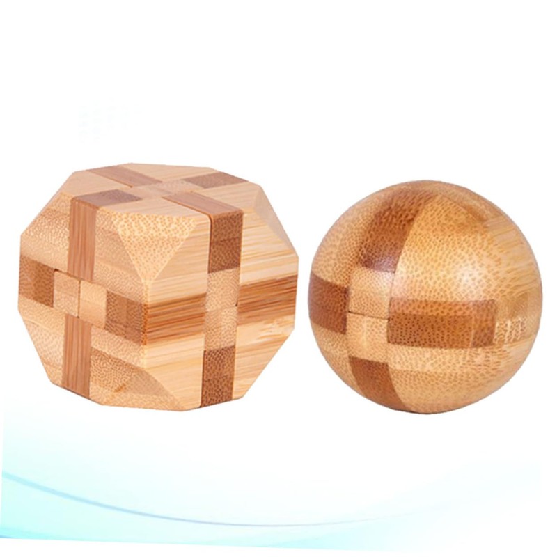 BESPORTBLE 2Pcs Bamboo Iq Set Smooth Surface Cube Tetrakaidecahedron Brain