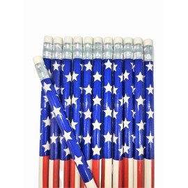 Zugar Land Vintage Look American US Flag #2 Lead Wooden 7.5" Pencils (Patriotic USA) Party Favor Stationery Printed Bones (12)