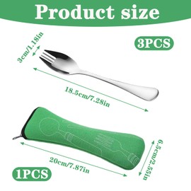3PCS Sporks Stainless Steel with 1PCS Green Cutlery Pouch, Spork, Portable Camping Cutlery Sporks for Home Use Outdoor Camping Travel