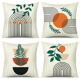 JOTOM Cushion Covers 45x45cm Soft Velvet Decorative Pillow Covers Set of 4 Modern Abstract Painting Leaf Pillowcase Throw Pillow Covers for Sofa Bedroom Couch Home Outdoor Decor (Abstract Geometry A)