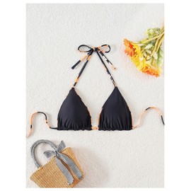 Milumia - Parte superior de bikini reversible floral para mujer, Negro -, Small