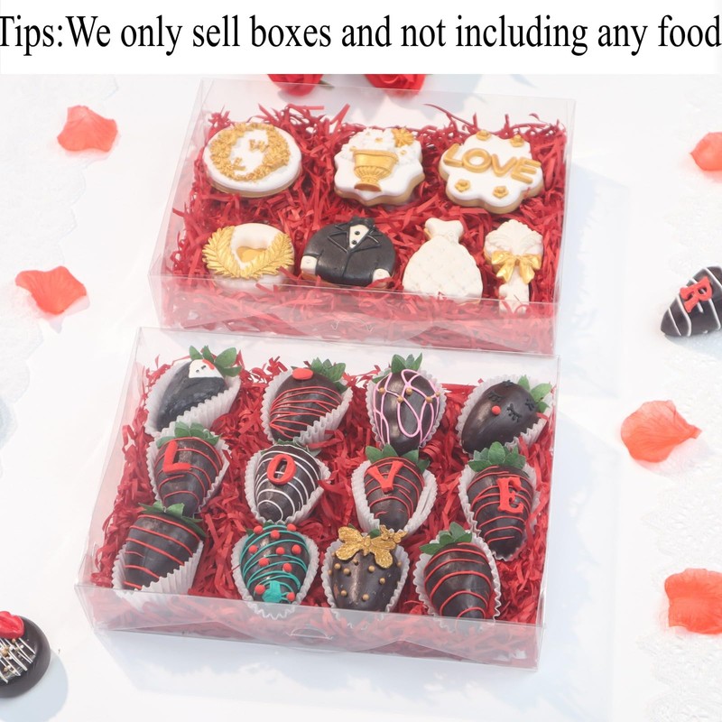 RomanticBaking 50PCS 10x7x2 inches Clear Cookie Boxes Strawberry Boxes Bakery