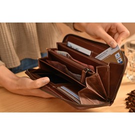 Gusti Cara Women's Leather Wallet, Long Purse, Many Compartments, Leather, Brown 2, Retro