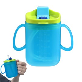BCDHAMATE Adult Sippy Cup for Elderly – 10 oz Portable Spill-Resistant Cup with Straw and Easy-Grip Handles – Ideal for Disabled, Dysphagia & Hospital Patients (Blue)