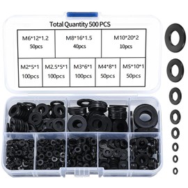 Washers, Nylon Washers, Flat Washers, 500 Pieces, Flat Washers M2 - M10 (M2 M2.5 M3 M4 M5 M6 M8 M10) Spacer Nylon Insulation Waterproof Flat Washer Repair Convenient Tool Black Storage Box Included