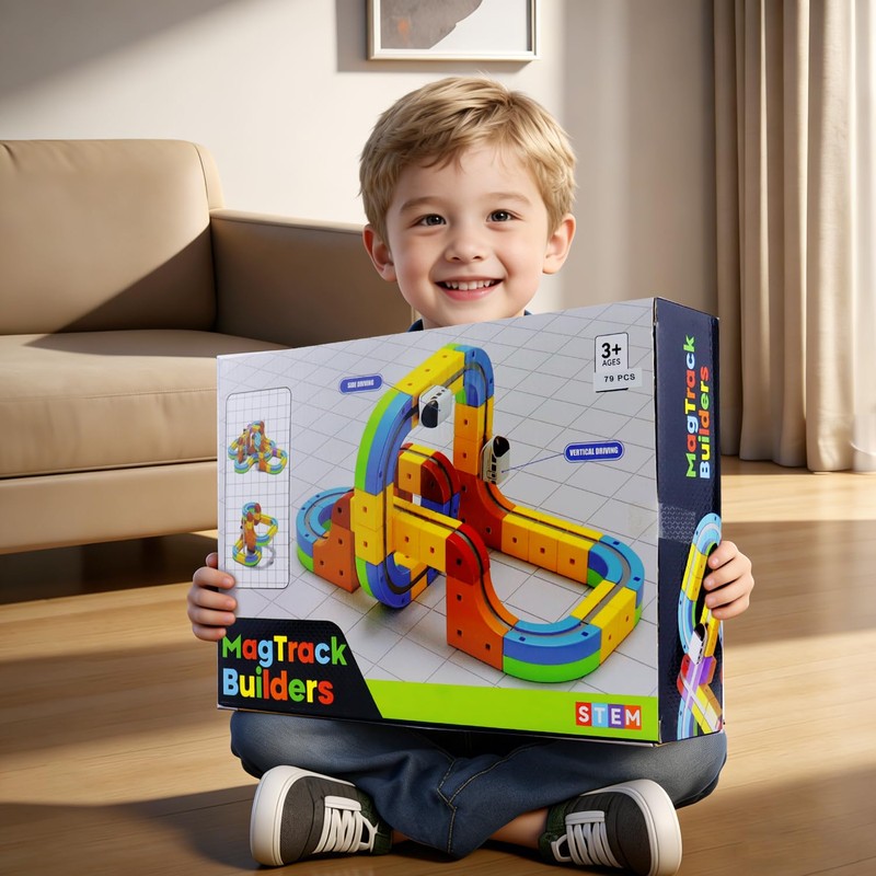 Electric Train Set for Kids Toddlers 3-5,Magnetic Track&Rechargeable Car,Gravity-Defying 3D