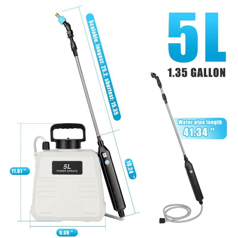 Battery Powered Sprayer 1.35 Gallon, Electric Garden Sprayer with 3