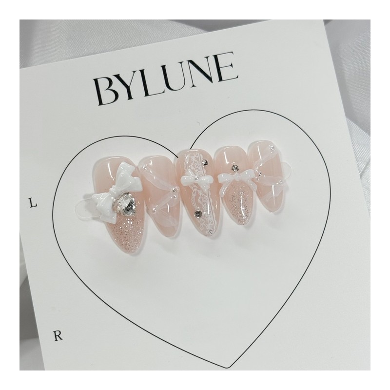 Veil White Handmade Nail Tips Wedding Nail Tips - Almond